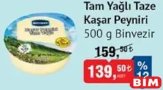 BİNVEZİR TAM YAĞLI TAZE KAŞAR PEYNİRİ 500 G